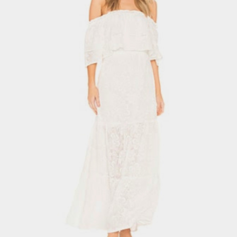💭Revolve BB Dakota Ivory Eyelet Lace Angelia Bride Maxi Off Shoulder Dress